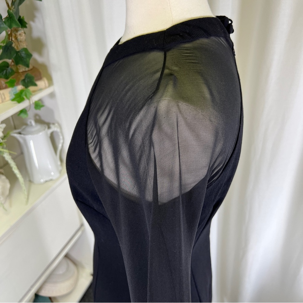 Vintage Carolyne Roehm Black Sheer Sleeved Cocktail Dress - Picture 15 of 16
